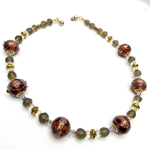 Artisan Handcrafted Vintage Venetian Murano Wedding Cake Glass Beaded Necklace